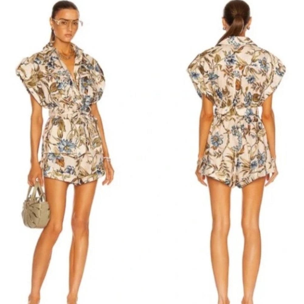 Zimmermann Aliane Roll Cuff Linen Romper
